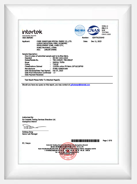 Flame retardant textile compliance certificate