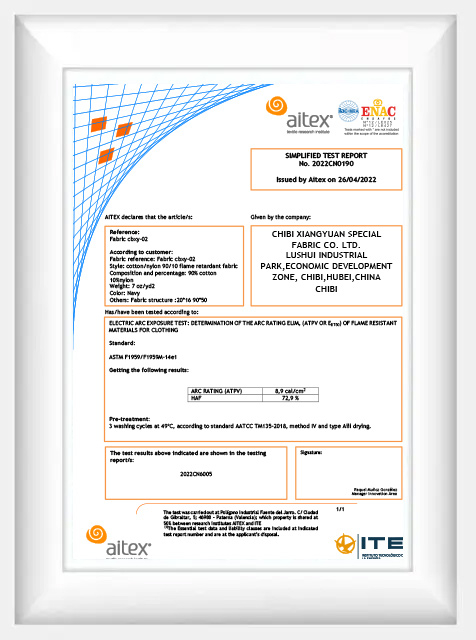 Fire resistant fabric test report